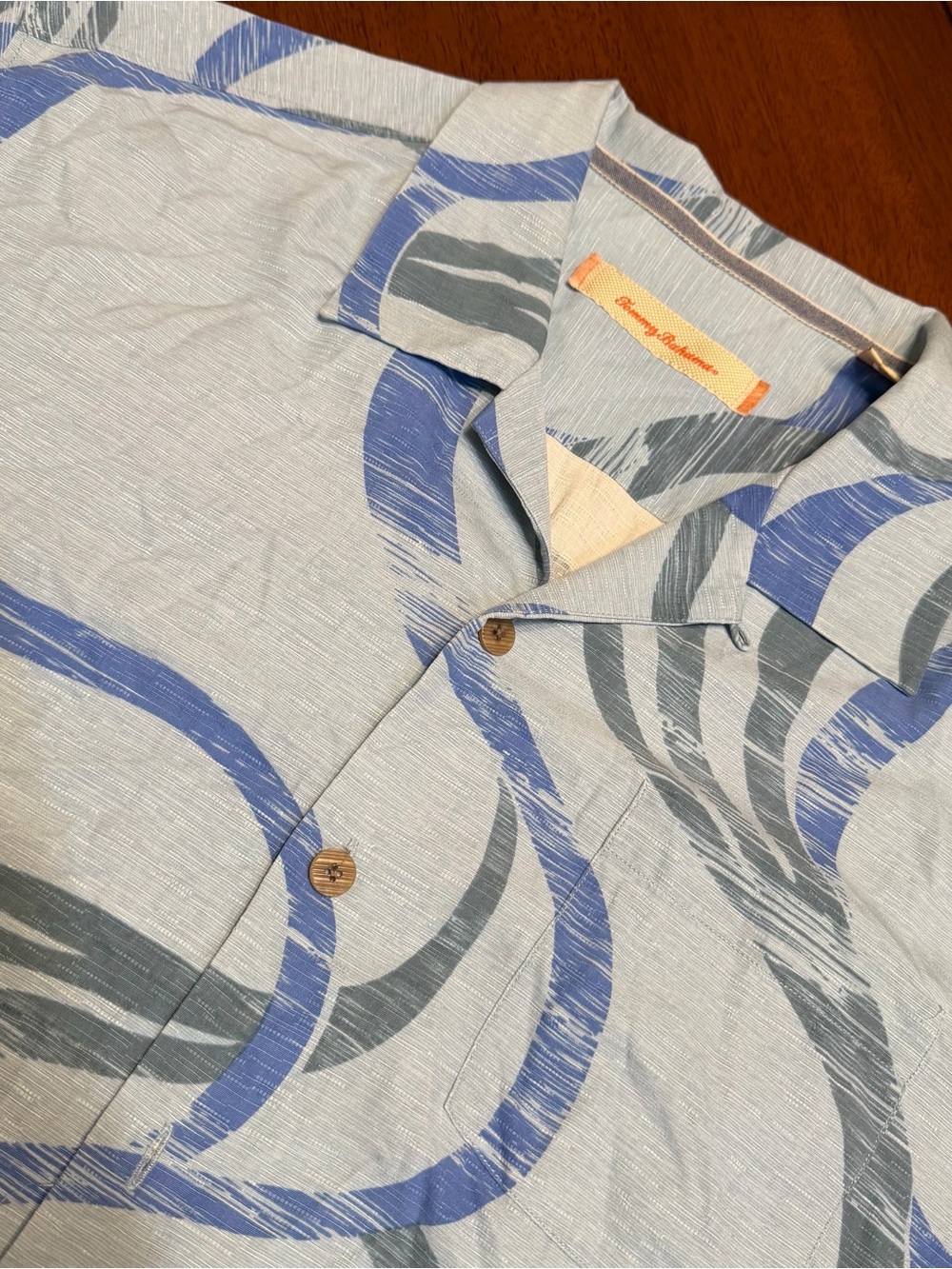 Tommy Bahama Silk Hawaiian Camp Shirt Mens Large Blue Geometric Button Up